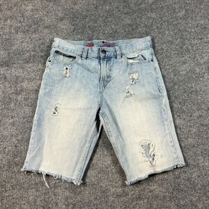 French Connection Denim Shorts Mens 30x11 Blue Distressed Mid Rise Frayed Hem